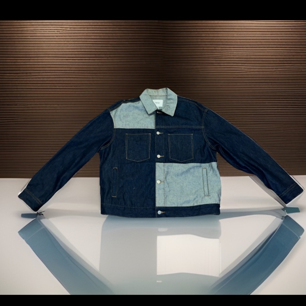 WeSC Men's Denim Jacket Indigo Block Button Front & Cuffs Trucker Jacket💯Cotton
